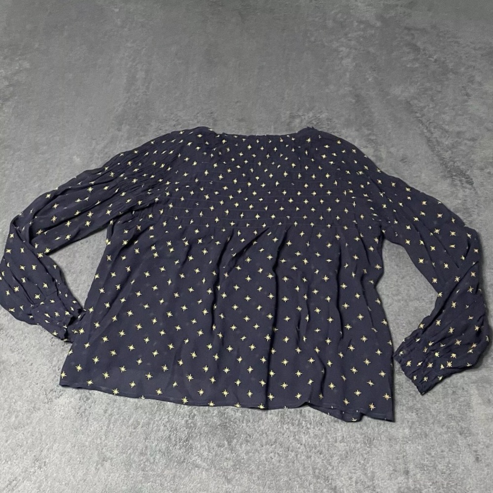 Lucky Brand Peasant Top Women S Navy Gold Star Sheer Celestial Witchycore Blouse